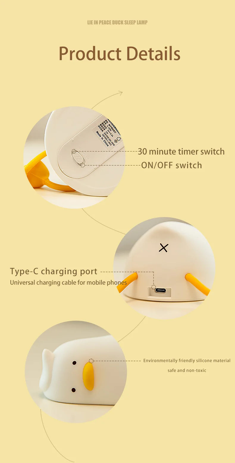 Lampe Enfant LED Canard en Silicone – Rechargeable et Douce !